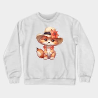 Red Fox in Straw Hat Crewneck Sweatshirt